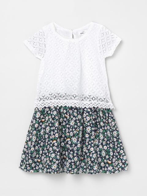 

max Girls White & Black Floral Printed Fit and Flare Dress