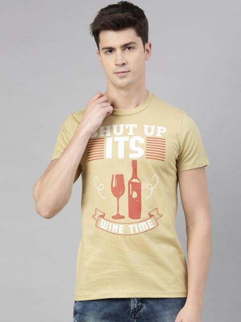 

QUANCIOUS Men Beige Printed Round Neck Sustainable T-shirt