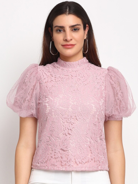 

Global Republic Pink Puff Sleeves Lace Regular Top
