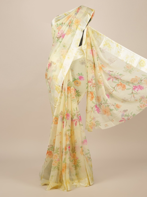 

Pothys Yellow Woven Design Poly Chiffon Saree