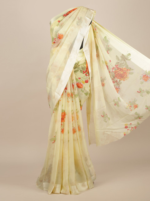 

Pothys Yellow & Orange Poly Chiffon Printed Saree