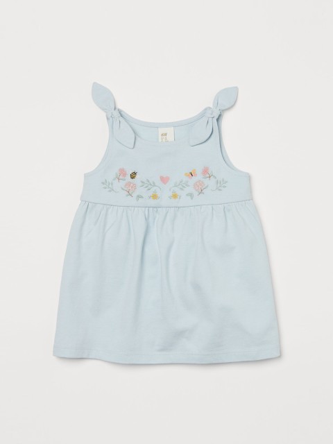 

H&M Girls Blue Embroidery-Detail Dress