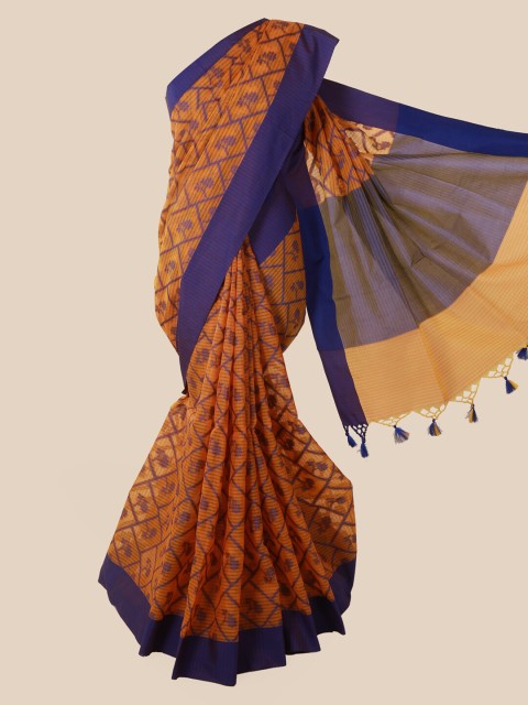 

Pothys Orange & Blue Supernet Printed Saree