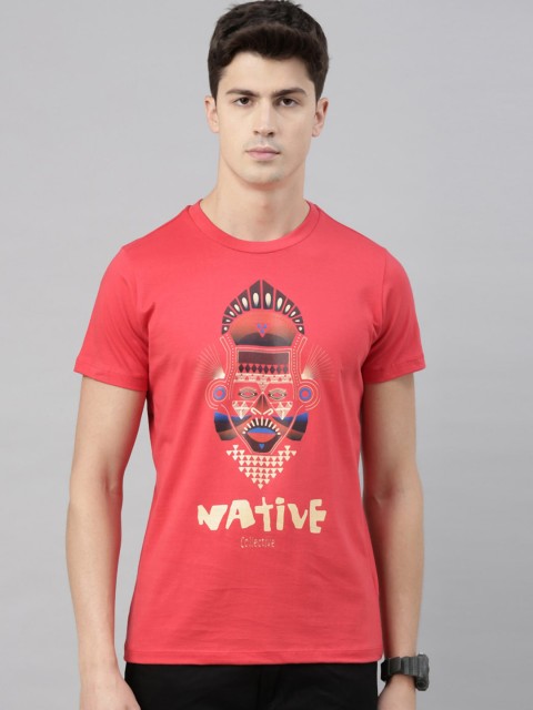 

QUANCIOUS Men Coral Printed Round Neck Organic Cotton Sustainable T-shirt