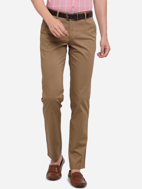 

JADE BLUE Men Khaki Slim Fit Solid Pure Cotton Regular Trousers