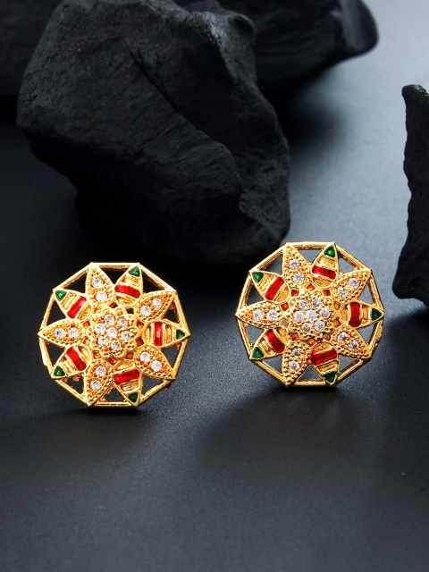 

aadita Gold-Toned American Diamond Floral Studs