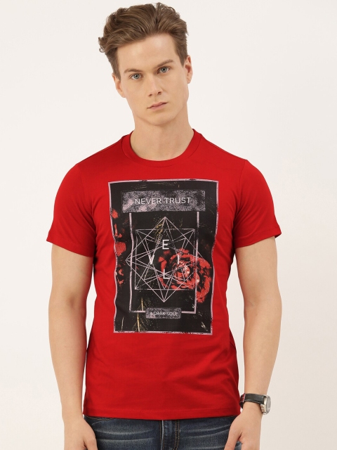 

QUANCIOUS Men Red Solid Round Neck Sustainable T-shirt
