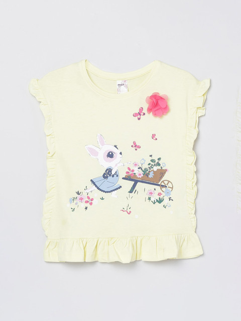 

max Girls Yellow Printed Round Neck T-shirt