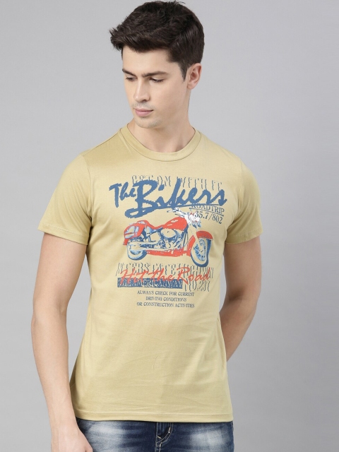 

QUANCIOUS Men Beige Printed Round Neck Sustainable T-shirt