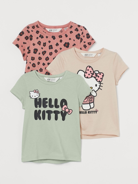

H&M Girls Multicoloured Cotton 3-Pack Printed Jersey Tops, Multi