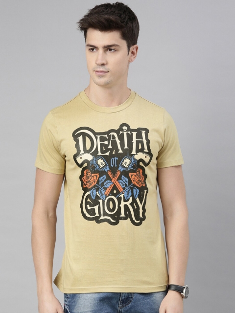 

QUANCIOUS Men Beige & Black Printed Round Neck Organic Cotton Sustainable T-shirt