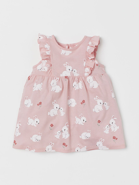 

H&M Girls Pink & White Flounce-Trimmed Jersey Dress