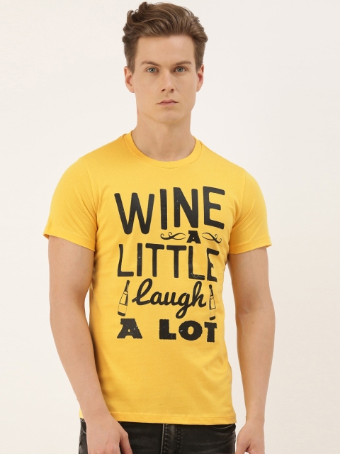 

QUANCIOUS Men Mustard Printed Round Neck Sustainable T-shirt