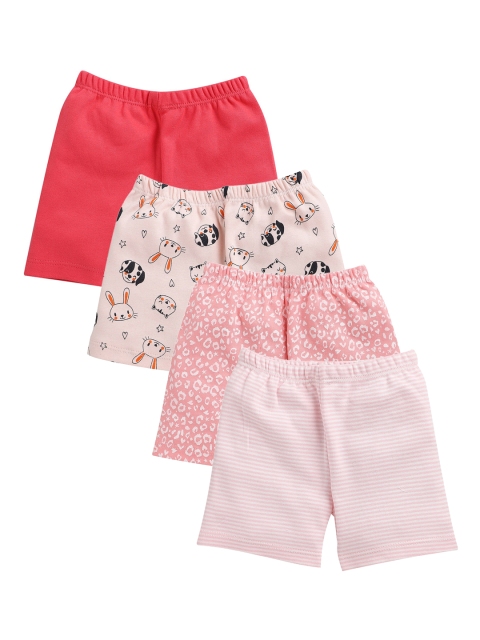 

BUMZEE Unisex Infants Pack of 4 Assorted Regular Fit Regular Shorts, Pink