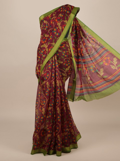 

Pothys Burgundy Printed Jute Silk Saree