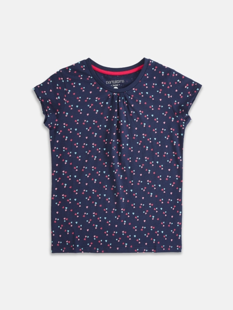 

Pantaloons Junior Girls Navy Blue Printed Round Neck Cotton Pure Cotton T-shirt