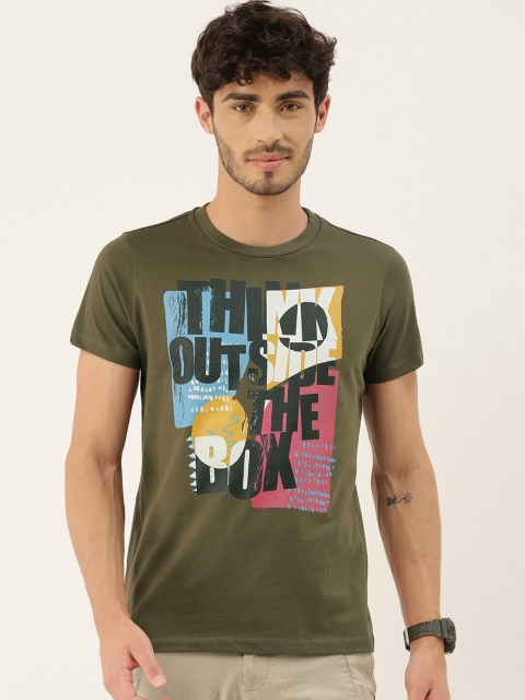 

QUANCIOUS Men Olive Green Striped V-Neck Sustainable T-shirt