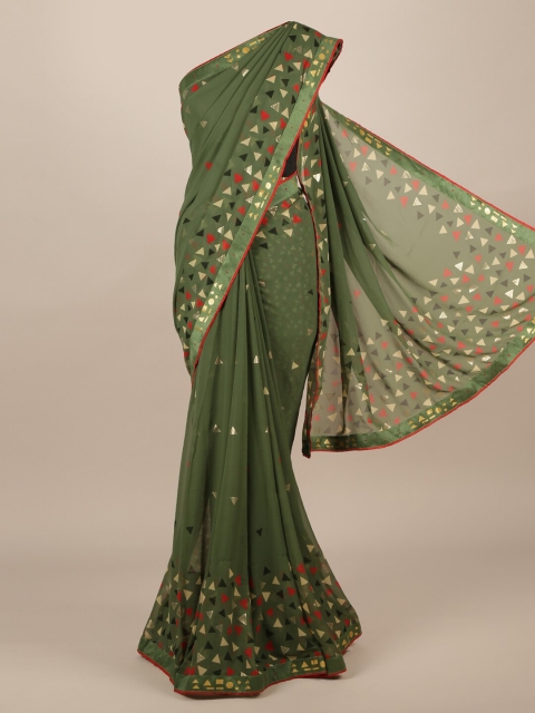 

Pothys Green & Red Poly Chiffon Printed Saree
