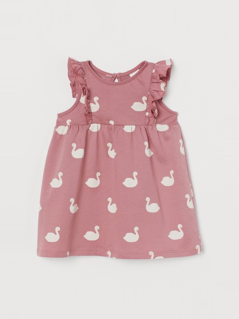 

H&M Girls Pink Printed Flounce-Trimmed Jersey Dress