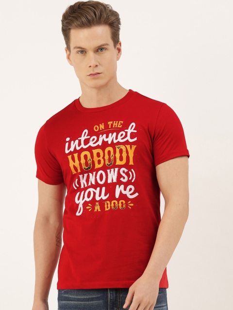 

QUANCIOUS Men Red Solid Round Neck Sustainable T-shirt