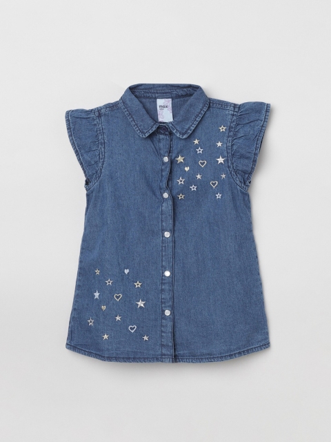 

max Blue Embroidered Pure Cotton Shirt Style Top