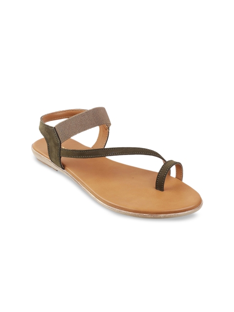 

Mochi Women Olive Green Solid Leather One Toe Flats