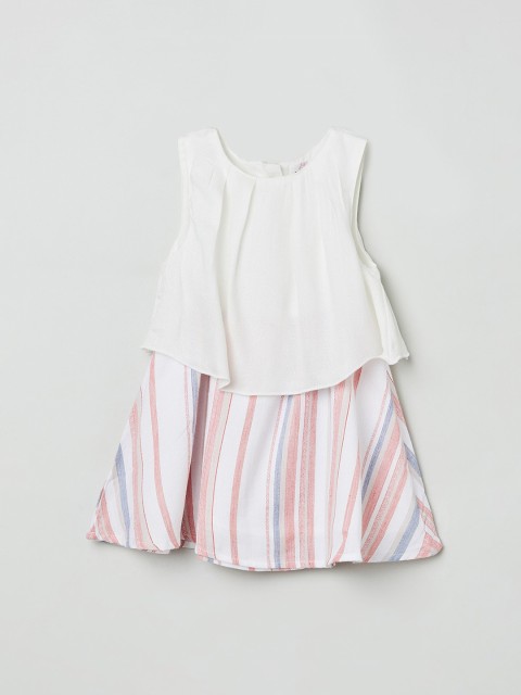 

max Girls Cream-Coloured & Pink Striped A-Line Dress