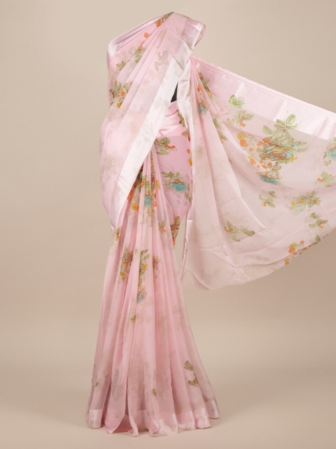 

Pothys Pink Printed Poly Chiffon Saree