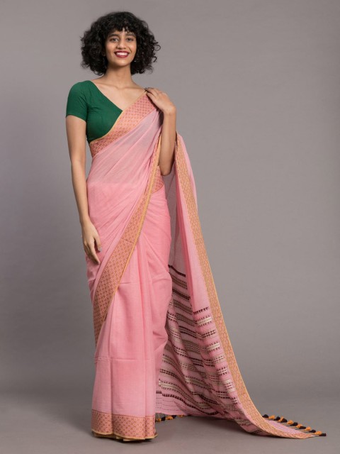 

Suta Pink Solid Pure Cotton Handloom Saree