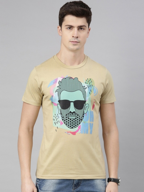 

QUANCIOUS Men Beige Printed Round Neck Organic Cotton Sustainable T-shirt