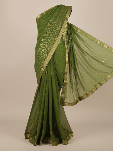 

Pothys Green Woven Design Poly Chiffon Saree