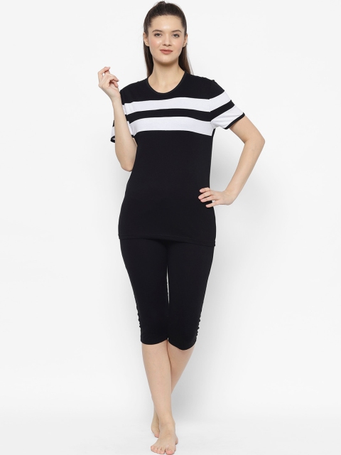 

VIMAL JONNEY Women Black & White Striped Night suit