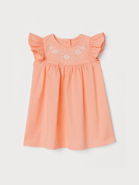 

H&M Girls Orange Solid Embroidered Dress