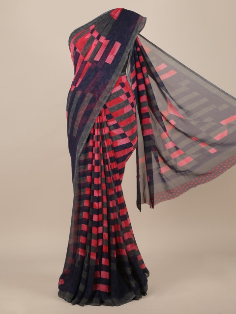 

Pothys Pink & Grey Poly Chiffon Checked Saree