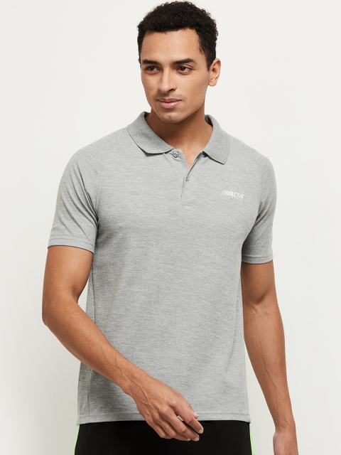 

max Men Grey Melange Solid Polo Collar T-shirt