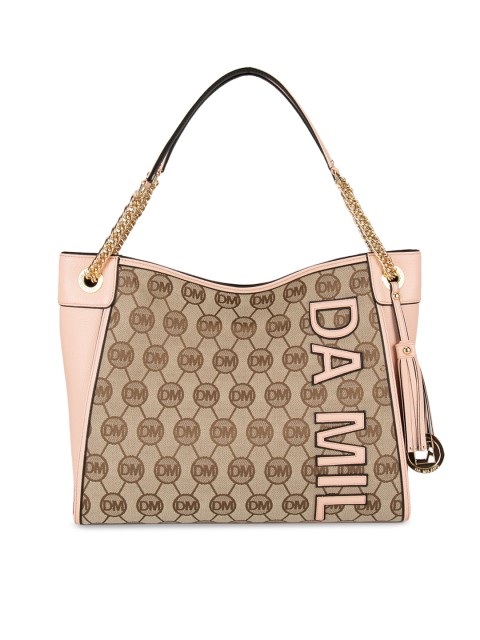

Da Milano Peach-Coloured & Brown Printed Leather Handheld Bag
