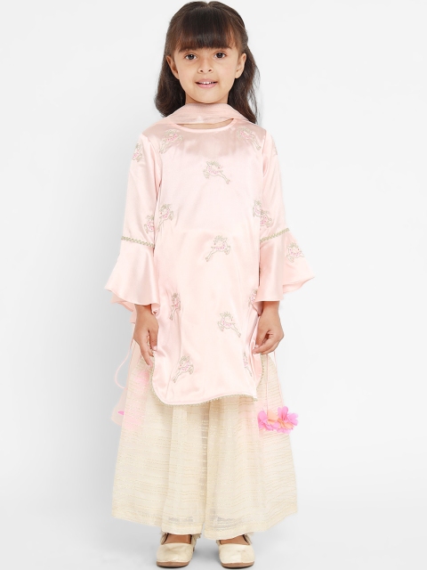 

Nauti Nati Girls Peach & Cream-Coloured Embroidered Kurta with Palazzos & Dupatta