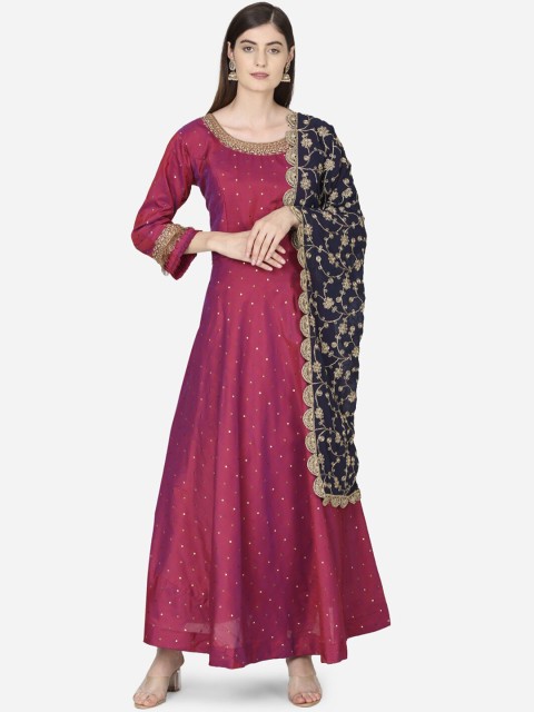 

BOMBAY SELECTIONS Women Maroon Embroidered Kurti with Salwar & Dupatta