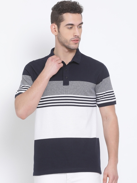 

Richlook Men Navy Blue & White Cotton Colourblocked Polo Collar T-shirt