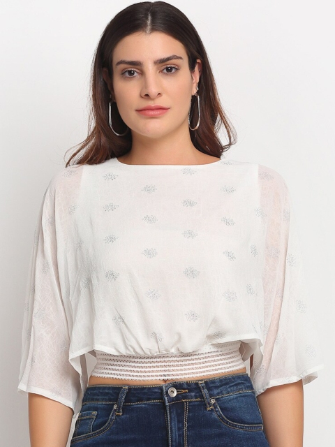 

Global Republic Cream-Coloured Printed Regular Crop Top