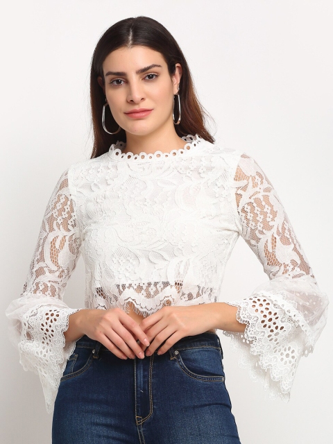 

Global Republic White Lace Cotton Blend Regular Crop Top