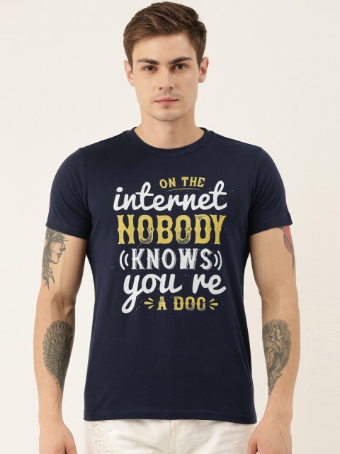 

QUANCIOUS Men Navy Blue Printed Round Neck Sustainable T-shirt