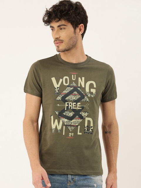 

QUANCIOUS Men Olive Green Solid Round Neck Sustainable T-shirt