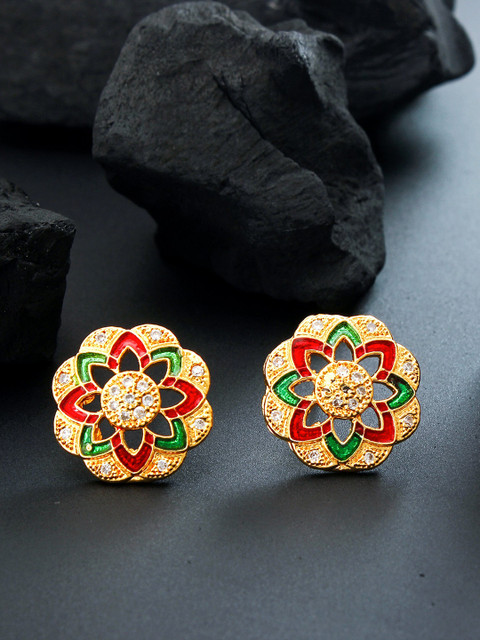 

aadita Gold-Toned American Diamond Floral Studs