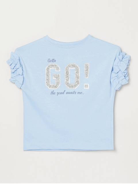 

max Girls Blue Printed Puff Sleeves Pure Cotton Regular Top