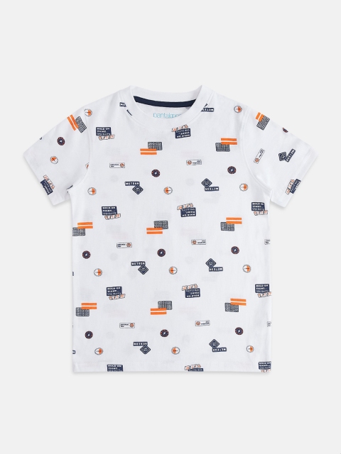 

Pantaloons Junior Boys White Printed Round Neck Cotton Pure Cotton T-shirt