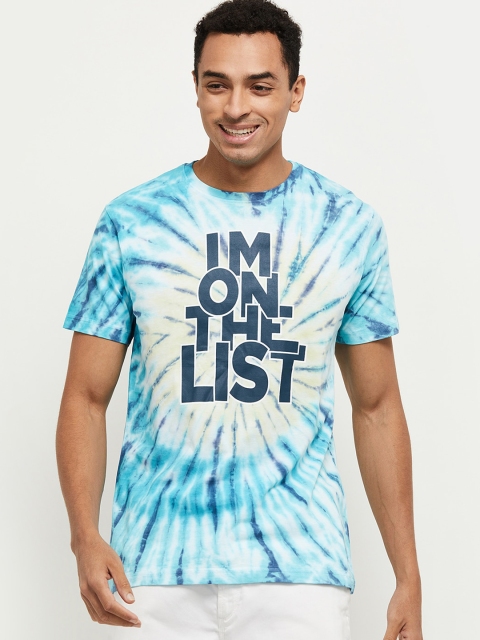 

max Men Blue Dyed Round Neck Cotton T-shirt