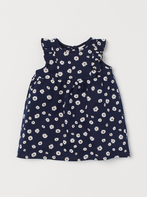 

H&M Girls Blue Printed Flounce-Trimmed Jersey Dress