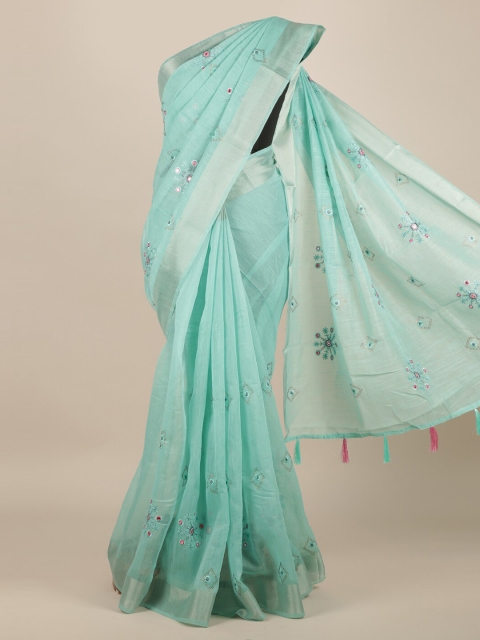 

Pothys Blue Embroidered Jute Silk Saree