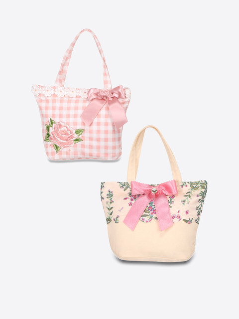 

CUTECUMBER Girls Pack of 2 Printed Handheld Bag, Cream